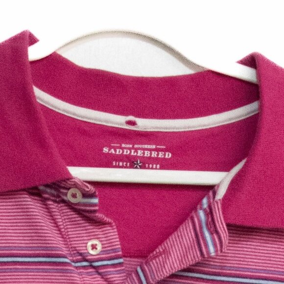 Saddlebred Striped Polo Shirt Short Sleeve Button Collar Pocket Mens Size XXL Pi - Picture 2 of 8